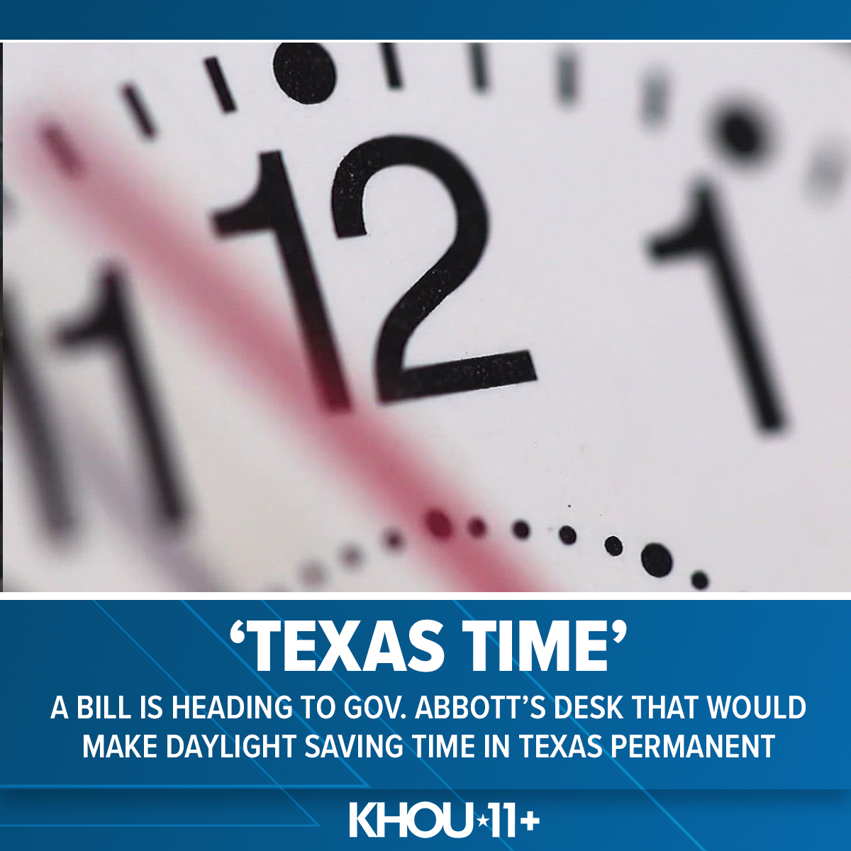 KHOU 11 News Houston (@khou) on Twitter photo Texas lawmakers want you to stop changing the clocks twice a year and approved a bill that now only needs Gov. Abbott's signature to become law.
But there's a catch.
Full story from <a href="/TexasTribune/">Texas Tribune</a>: : khou.com/article/news/l… Texas lawmakers want you to stop changing the clocks twice a year and approved a bill that now only needs Gov. Abbott's signature to become law.
But there's a catch.
Full story from <a href="/TexasTribune/">Texas Tribune</a>: : khou.com/article/news/l…