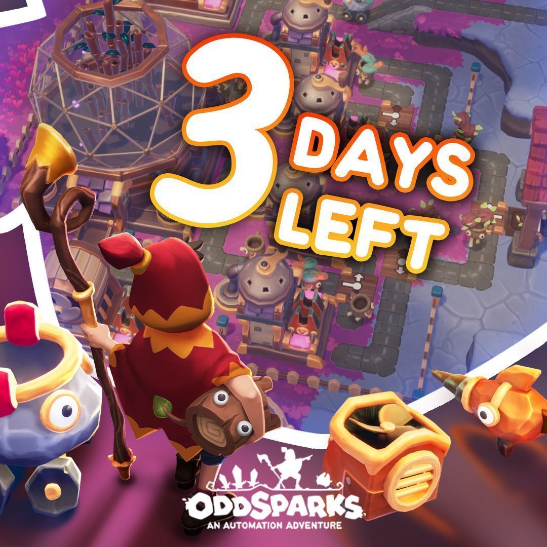 What are you doing in 3 days? We hope it involves a whole lot of sparks and automation! ✨ Oddsparks: An Automation Adventure launches super soon!

#Oddsparks #automationgame #gamerelease