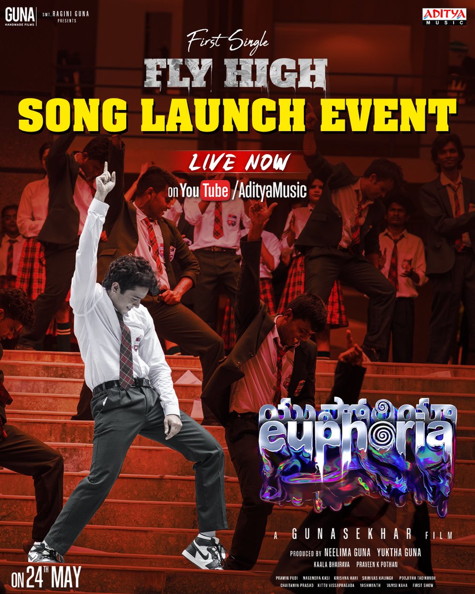Aditya Music (@adityamusic) on Twitter photo The stage is set, and the vibes are unlocked! 🚀 #FlyHigh song launch event is happening LIVE now on <a href="/adityamusic/">Aditya Music</a>. Don’t miss the madness! ❤🔥
▶ youtube.com/live/KNRJ01rMc…
#Euphoria #EuphoriaTheFilm <a href="/Gunasekhar1/">Gunasekhar</a> <a href="/bhumikachawlat/">Bhumika Chawla — Just B</a> <a href="/neelima_guna/">Neelima Guna</a> <a href="/vigneshreddy_g/">Vignesh Reddy Gavi</a> <a href="/LYalamanchili28/">Likhita Yalamanchili</a> The stage is set, and the vibes are unlocked! 🚀 #FlyHigh song launch event is happening LIVE now on <a href="/adityamusic/">Aditya Music</a>. Don’t miss the madness! ❤🔥
▶ youtube.com/live/KNRJ01rMc…
#Euphoria #EuphoriaTheFilm <a href="/Gunasekhar1/">Gunasekhar</a> <a href="/bhumikachawlat/">Bhumika Chawla — Just B</a> <a href="/neelima_guna/">Neelima Guna</a> <a href="/vigneshreddy_g/">Vignesh Reddy Gavi</a> <a href="/LYalamanchili28/">Likhita Yalamanchili</a>