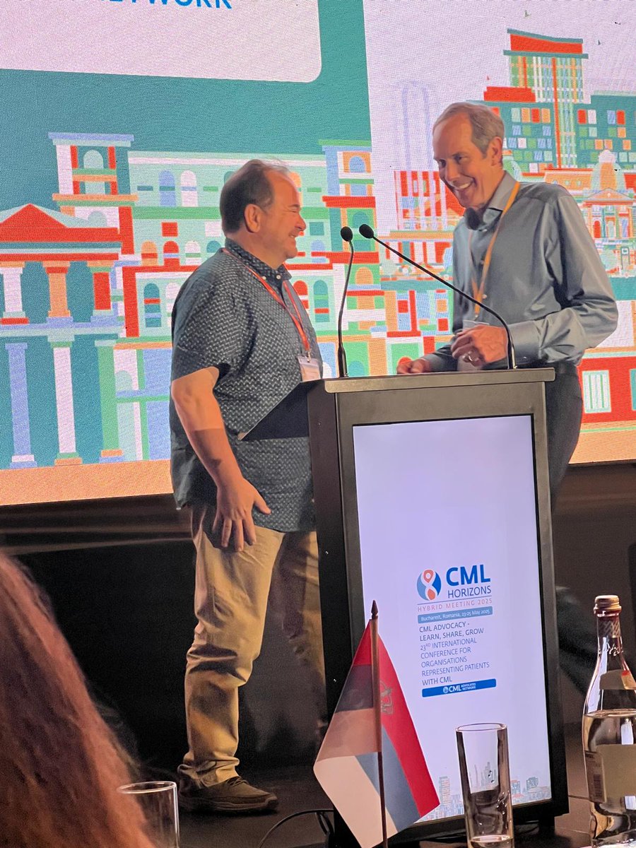 LMC_PACIENTES's tweet photo. Day 2 at #CMLHZ25: introducing Dr Druker (not required in fact), but with a laugh. What an honour!!!
#Gleevec #DrDruker THANKS!!!
@cmlan @icmlf https://t.co/oZ9O4EzzEZ
