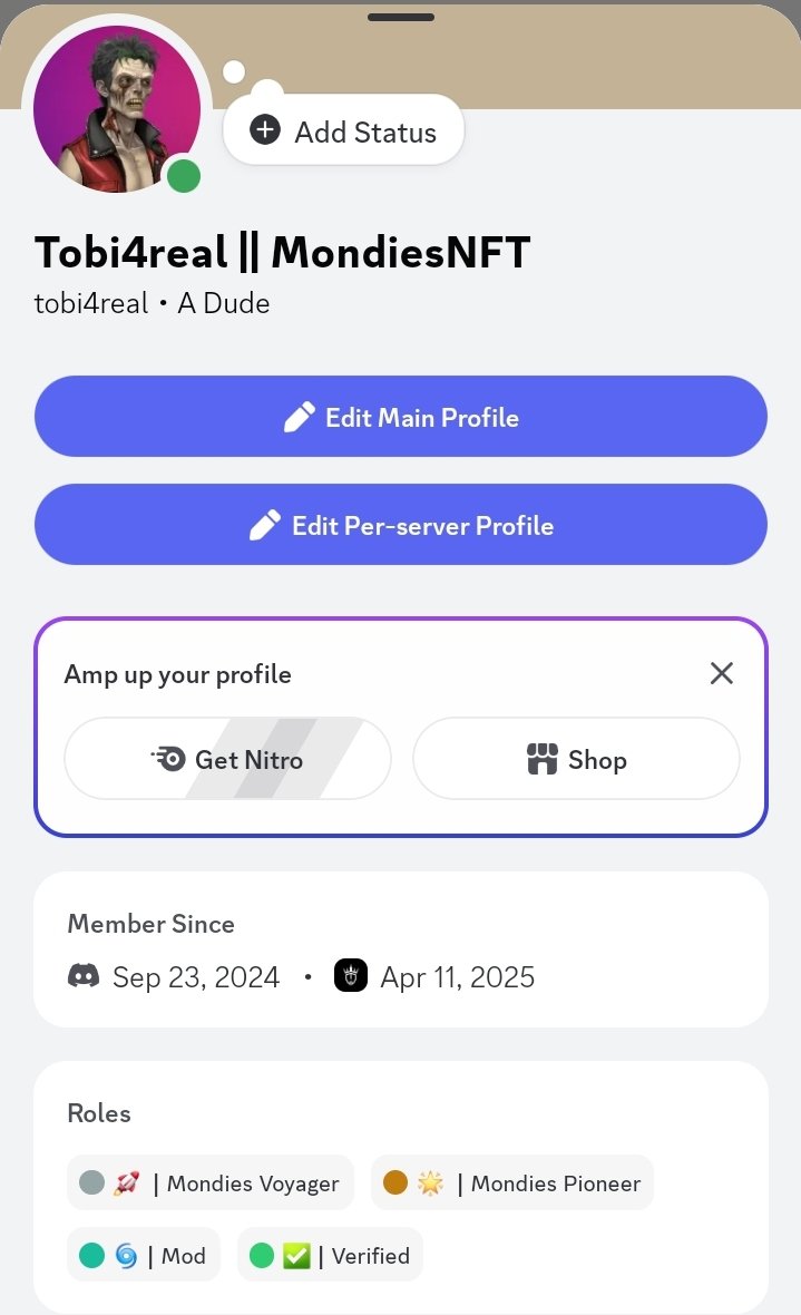 Tobi4real19's tweet image. Recently, I bagged the Moderator role on both @MondiesNFT and @FigmentsClubNFT
I have only just been opportuned.
It's a great opportunity for me to gain more experience and impact the project positively 🔥🚀.
This is only the beginning. More to come guys stayed tuned 🔥🚀🍀