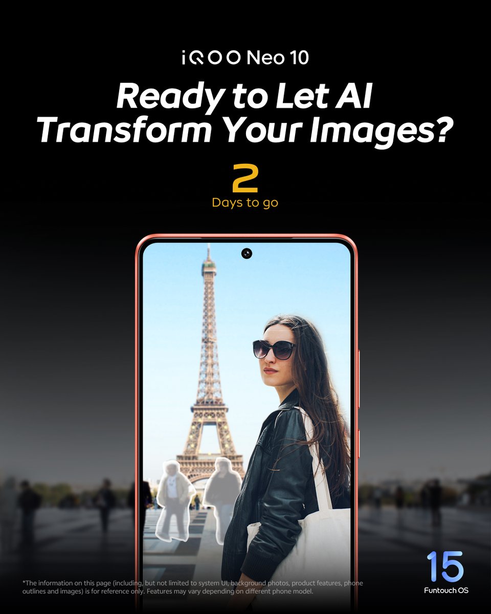 2 days to go! #iQOONeo10 is unlocking fresh AI powers. Capture moments and turn them into perfection. Be ready to transform your images!【🎁Follow and repost to win an Amazon gift card worth RS.500】#vivo #technology #FuntouchOS15