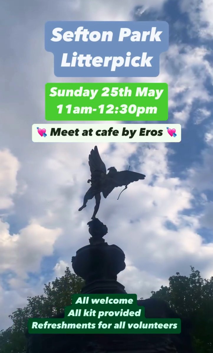 Litterpick Sefton Park 

Tomorrow Sunday 25/05 11am-12:30pm

All welcome 🙏