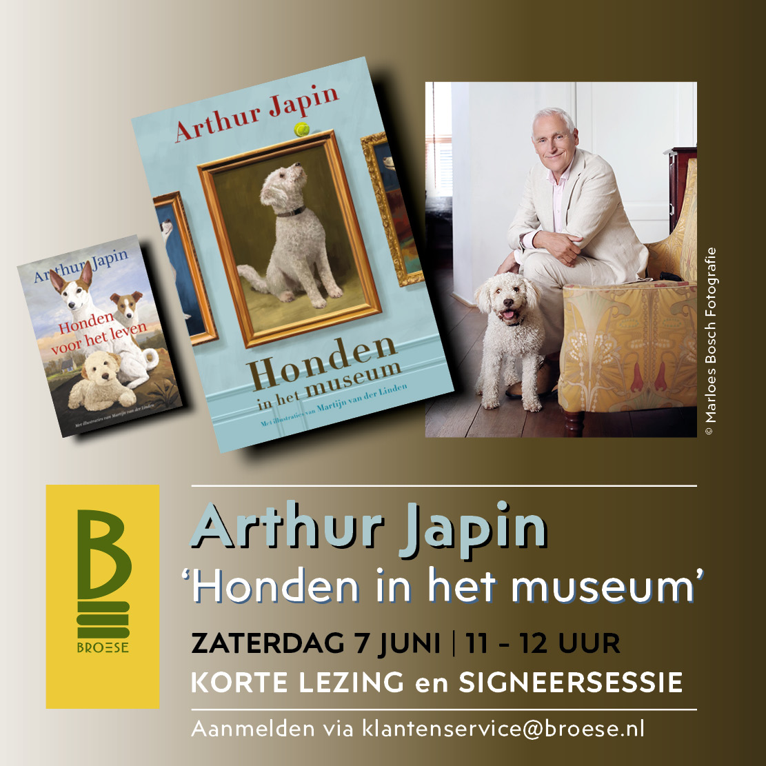Honden- en kunstliefhebbers opgelet! Tijdens de Utrecht Pride 2025 zal auteur Arthur Japin een korte lezing geven over zijn recente boek ‘Honden in het museum’. Aansluitend is er een signeersessie. Wilt u hierbij aanwezig zijn meld u aan: broese.nl/agenda/korte-l…