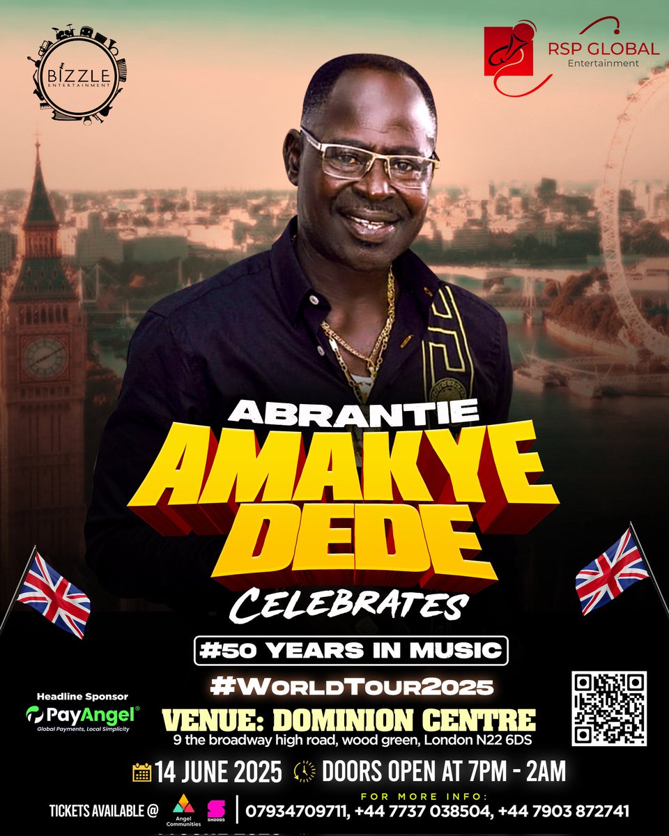 The most anticipated event Legendary Abrantie Amakye Dede about to celebrate his 50 years in the music industry #AmakyeDedeAt50 #AmakyeDedeInLondon 

Tickets links 

angelcommunities.org/e/abrantie-ama…

shoobs.com/events/106682/… 

<a href="/amakyedede_/">amakyedede_</a>  <a href="/TheStrykergh/">Eugene Adu Poku</a> <a href="/afrika360hub/">Afrika360Hub</a>