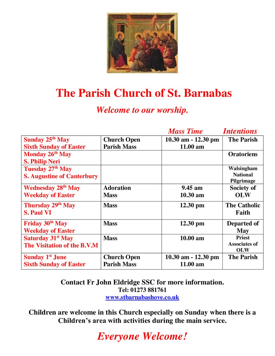 Here are the times for the church to be open for private prayer and Masses for the upcoming week.
#ChichesterDio #churchofengland #stbarnabas #hove #Sussex #ChiCathedral