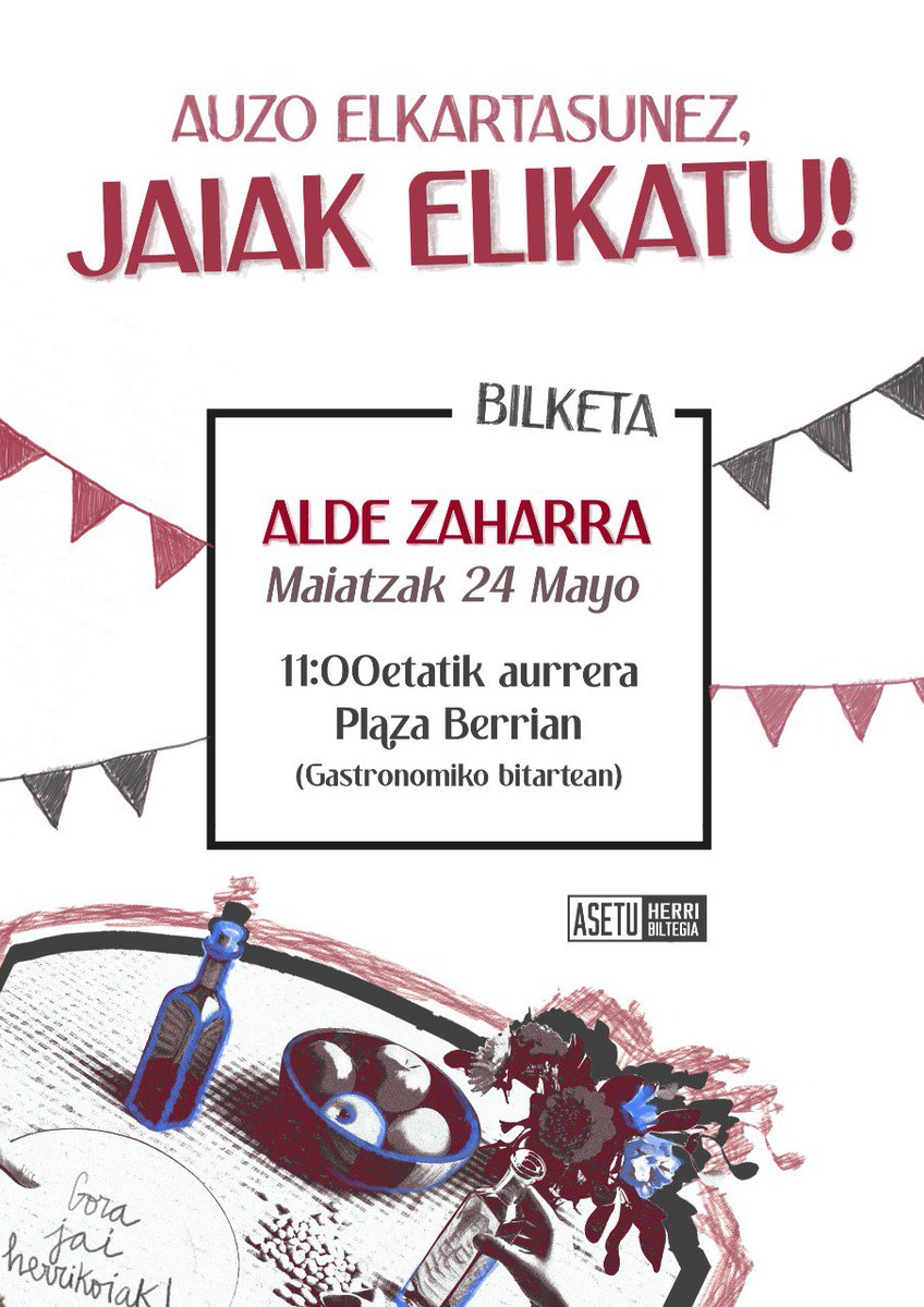 ASETU Herri Biltegia (@asetubiltegia) on Twitter photo π₯ Gaur <a href="/ZaharreanBerri/">Zaharrean Berri</a>|ko jaietan, gastronomikoaren bitartean, bilketa egingo dugu Plaza Berrian.
Hurbildu, parte hartu ta zabaldu elkartasuna.
Auzo elkartasunez jaiak elikatu! π₯ Gaur <a href="/ZaharreanBerri/">Zaharrean Berri</a>|ko jaietan, gastronomikoaren bitartean, bilketa egingo dugu Plaza Berrian.
Hurbildu, parte hartu ta zabaldu elkartasuna.
Auzo elkartasunez jaiak elikatu!