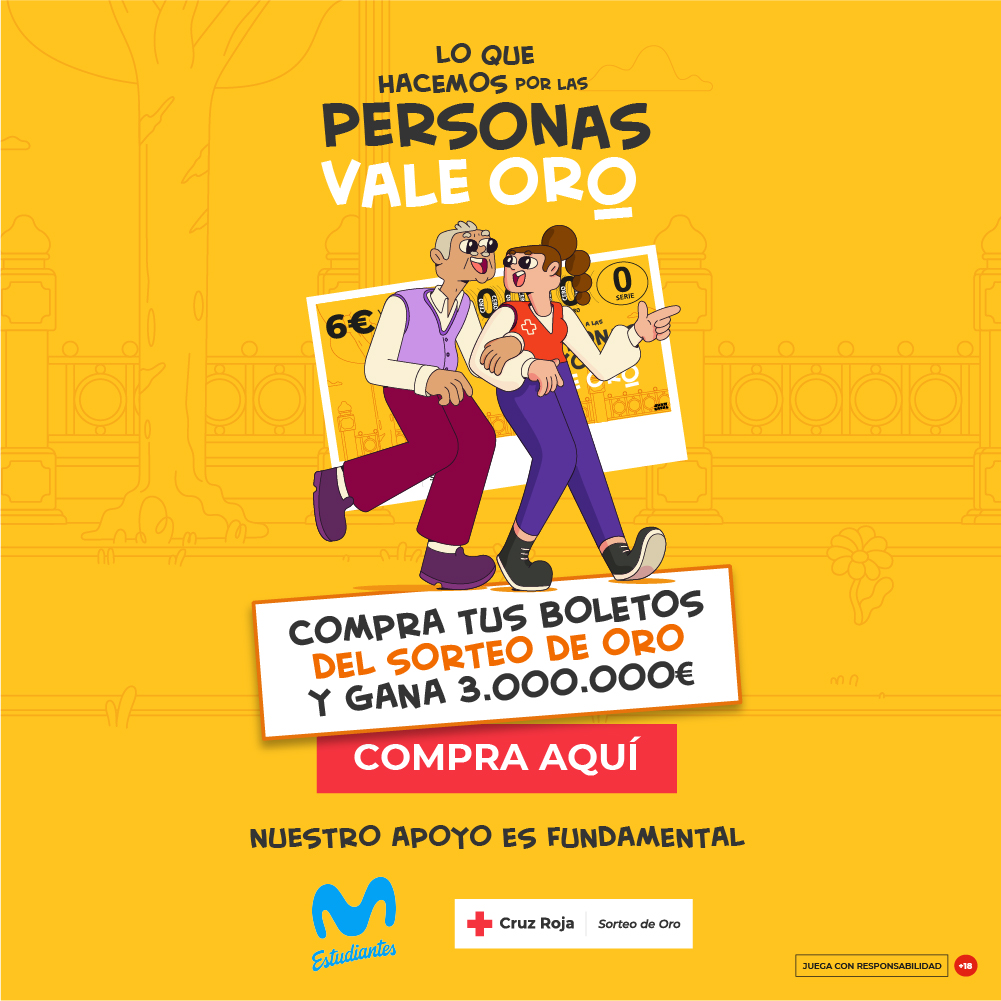 ¡Participa en el Sorteo de Oro de <a href="/CruzRojaEsp/">Cruz Roja Española</a> y contribuye a cambiar la vida de las personas que más lo necesitan! 💙⛑️

¡Colabora! 👇
movistarestudiantes.concruzroja.es