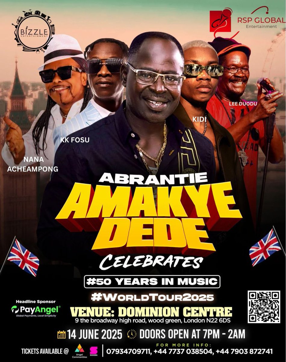 Legendary Career! Amakye Dede's 50-year career is a remarkable achievement. Let's celebrate his success! #AmakyeDedeAt50 #AmakyeDedeInLondon 

Buy your tickets here :
angelcommunities.org/e/abrantie-ama…
<a href="/amakyedede_/">amakyedede_</a>  <a href="/TheStrykergh/">Eugene Adu Poku</a> <a href="/afrika360hub/">Afrika360Hub</a>