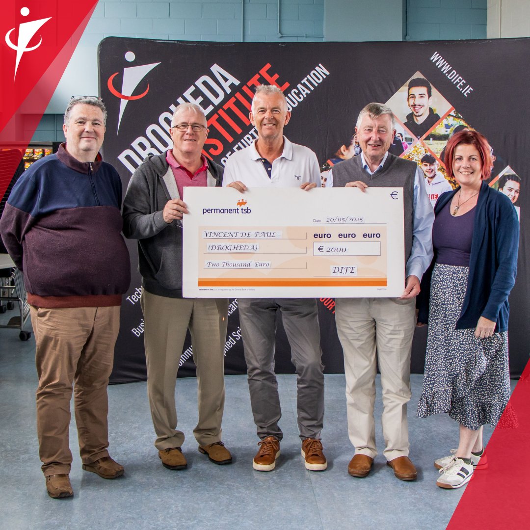 Drogheda Institute of Further Education (@difeedu) on Twitter photo Thank you to Mr. Brady and Mr. Sweeney from <a href="/svp_ireland/">SVP - Ireland</a> for collecting a cheque for €2000. Well done to the Culinary Arts and Hospitality groups, who raised the donation through fundraising events 🧑🍳 #YourCollegeYourFuture #DIFEedu #SVPIreland Thank you to Mr. Brady and Mr. Sweeney from <a href="/svp_ireland/">SVP - Ireland</a> for collecting a cheque for €2000. Well done to the Culinary Arts and Hospitality groups, who raised the donation through fundraising events 🧑🍳 #YourCollegeYourFuture #DIFEedu #SVPIreland
