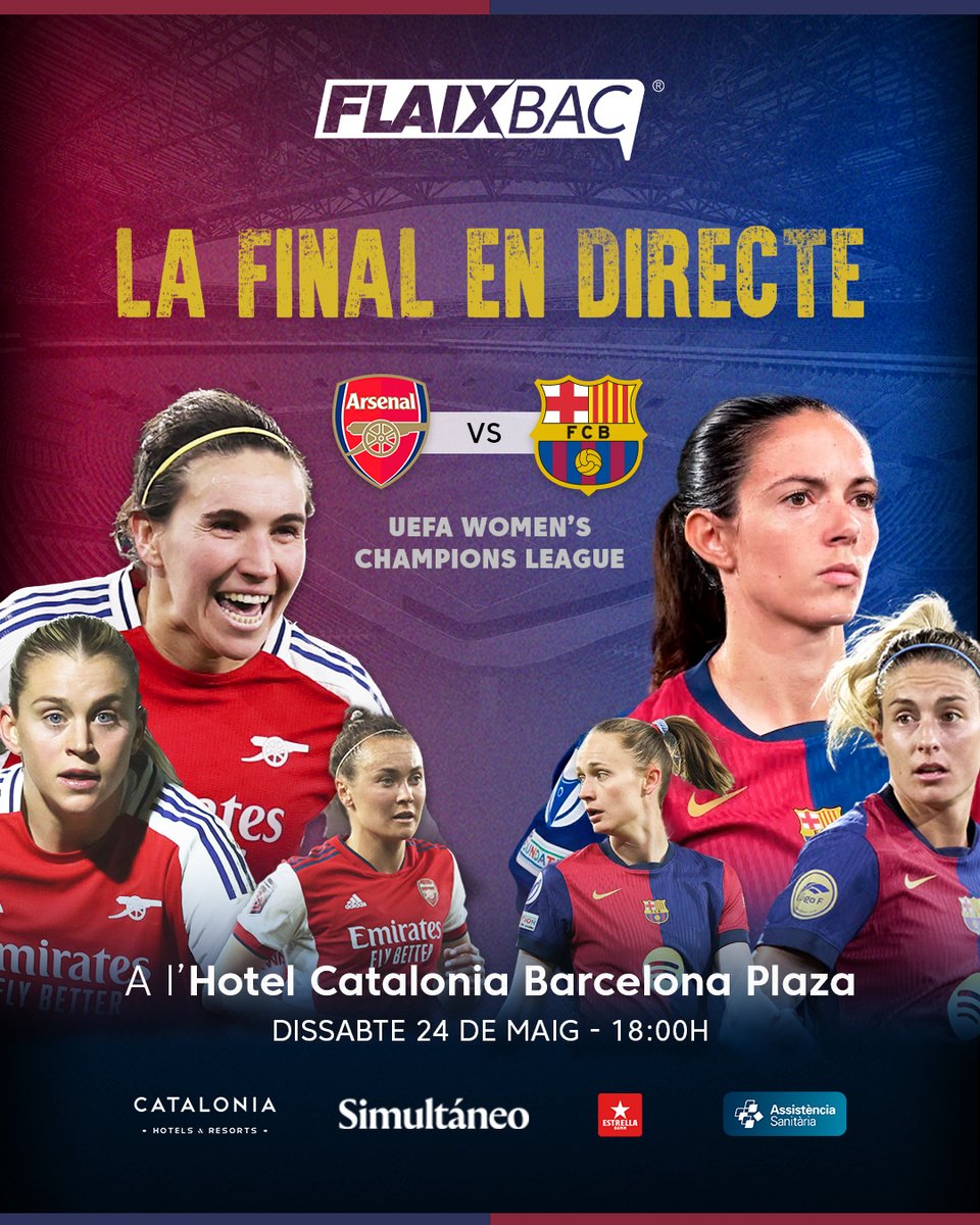 OBJECTIU: continuar sent reines d'Europa 👑

Tot l'equip del Va de Barça viurem el partit des del @simultaneoplaza i podeu escoltar-nos en directe 🎙️ des de l'antena de Flaixbac!

🗓 Dissabte 24 de maig
⚽️ Arsenal FC - FC Barcelona 
🏟 Estadi José Alvalade
🕘 18:00 h