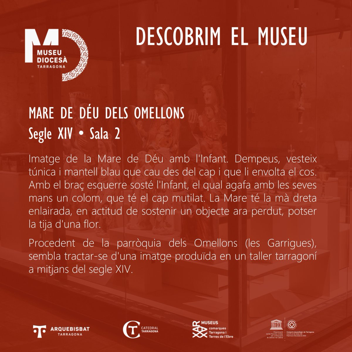 Museu Diocesà de Tarragona (@museudiocesatgn) on Twitter photo 🏛 DESCOBRIM EL MUSEU | Avui us presentem la imatge de la Mare de Déu dels Omellons, del segle XIV. La podeu veure a la Sala 2 del MDT.
#DescobrimelMuseuDiocesàTgn #esglésiadetarragona #MDT #museudiocesàtarragona
<a href="/esglesiatgn/">Arquebisbat de Tarragona</a> 🏛 DESCOBRIM EL MUSEU | Avui us presentem la imatge de la Mare de Déu dels Omellons, del segle XIV. La podeu veure a la Sala 2 del MDT.
#DescobrimelMuseuDiocesàTgn #esglésiadetarragona #MDT #museudiocesàtarragona
<a href="/esglesiatgn/">Arquebisbat de Tarragona</a>