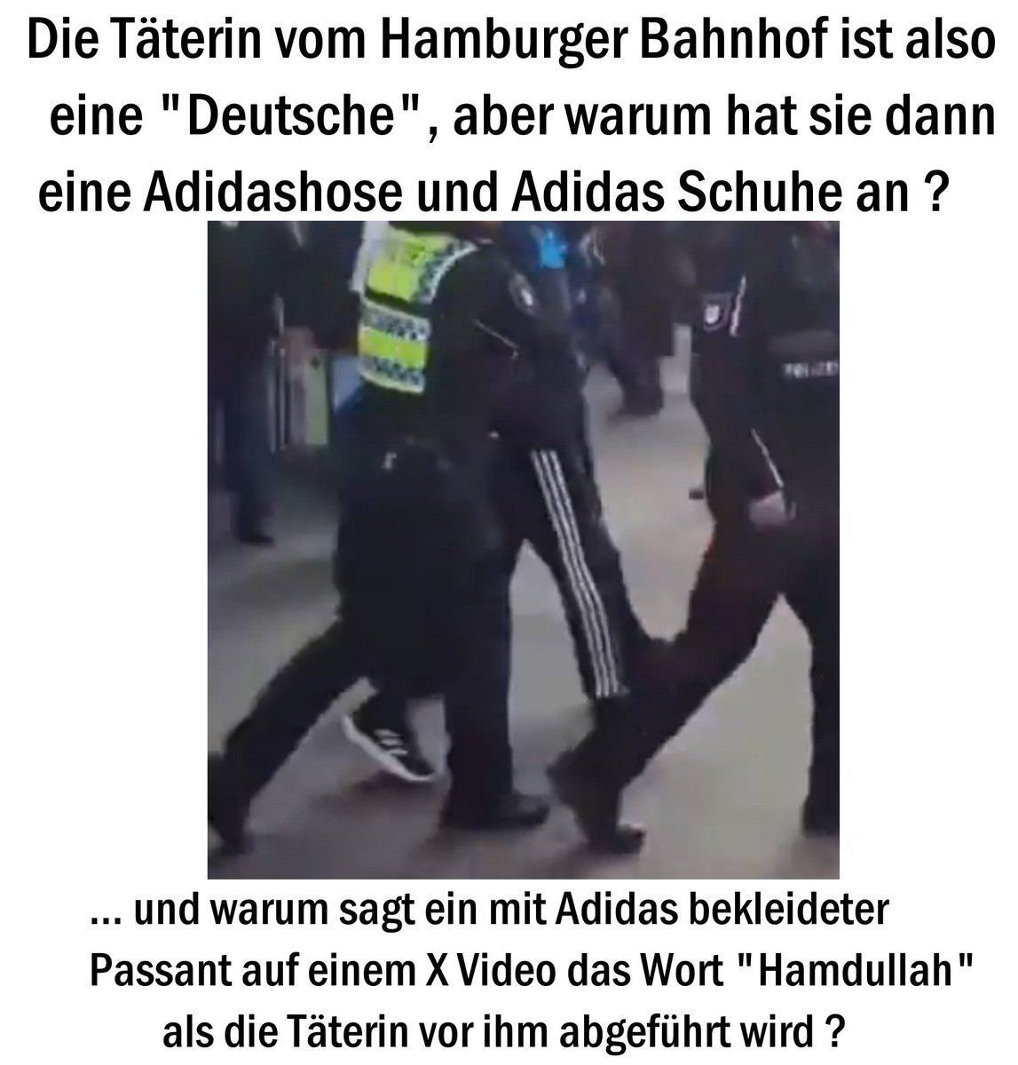 XselbstDenker's tweet photo. @niusde_ Trotzdem seltsam ...#hamburg #täterin #hauptbahnhof #deutsche #messer #täterin #warum #adidas #hamdullah #täter https://t.co/RalFsY9wCm