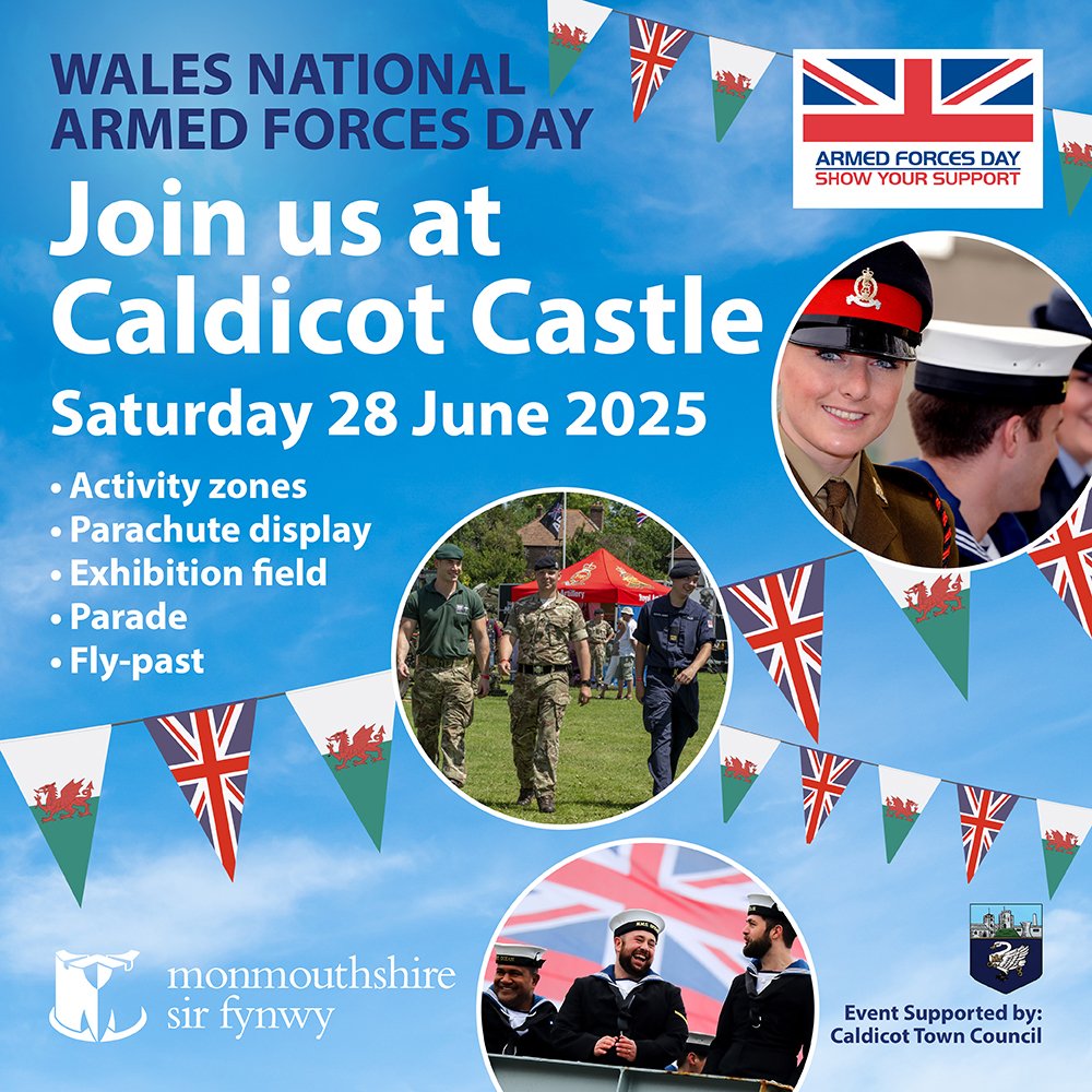 Monmouthshire County Council is proud to host Wales’ National Armed Forces Day on Saturday, 28th June 2025, at the picturesque Caldicot Castle and Country Park. 11am-4pm.

For more information and to book FREE tickets, just follow the link below 👇

monmouthshire.gov.uk/national-armed…