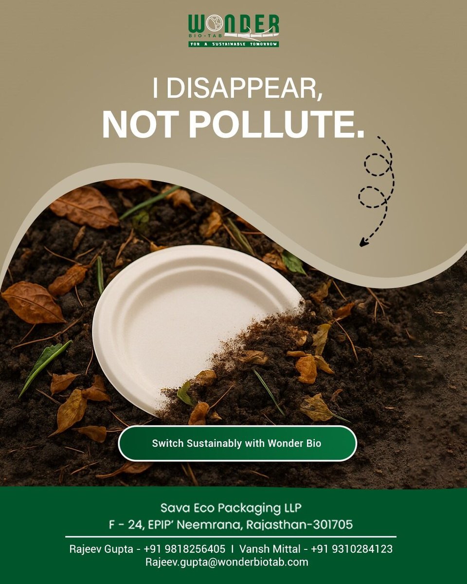 wonderbiotab's tweet photo. Single-use doesn’t have to mean forever ⏳
 Wonder Bio breaks down — plastic doesn’t ❌
 Make the switch with Wonder Bio 🔁

For more details
📞+919818256405

We are on Amazon now:
https://t.co/l1yh6DE5ju

#Wonderbiotab #AmazonFinds #ShopNow #Tableware #Sugarcane #Bagasse https://t.co/AdUWJonnMf