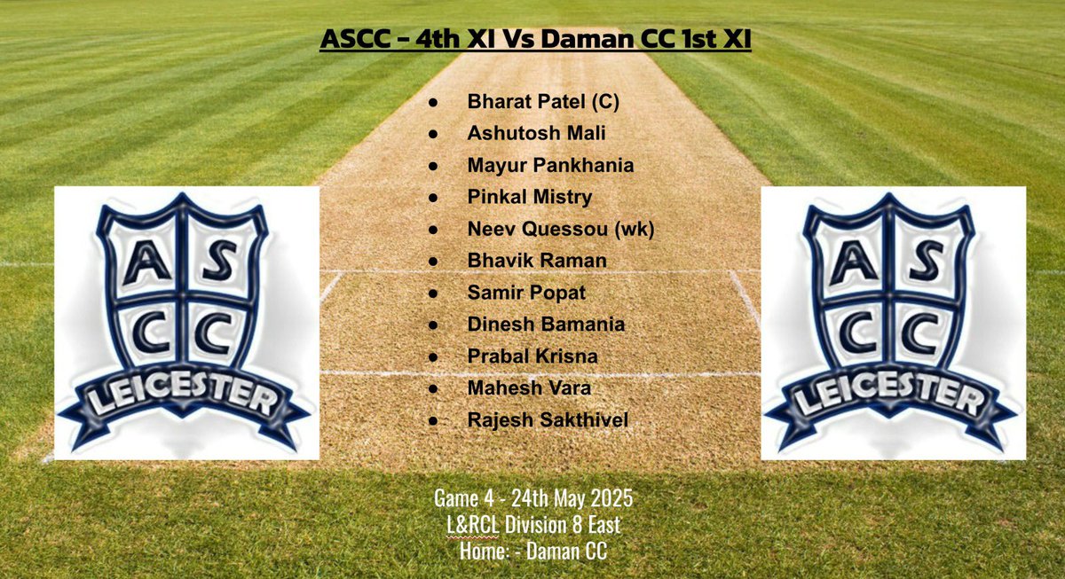 Fixtures and Line Ups for 24/5/2025 🏏
Good luck ASCC 👍
