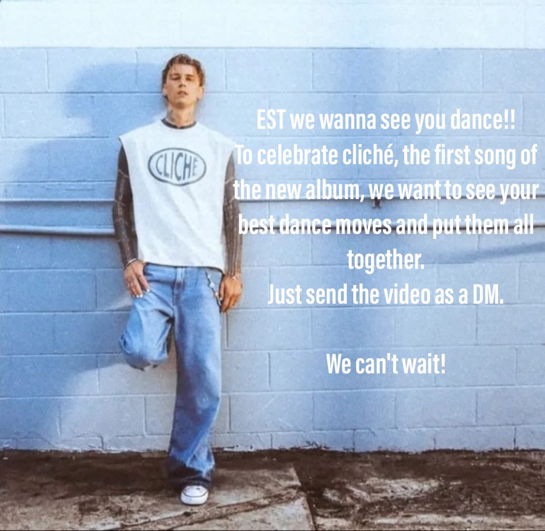 JakeMChristian's tweet image. For my EST family who aren’t on Instagram, mgkeurope is creating a dance video for @machinegunkelly’s new song cliché! If you don’t use Instagram send me your video here by Monday 26th of May to be included 🫶🏽🕺🏽