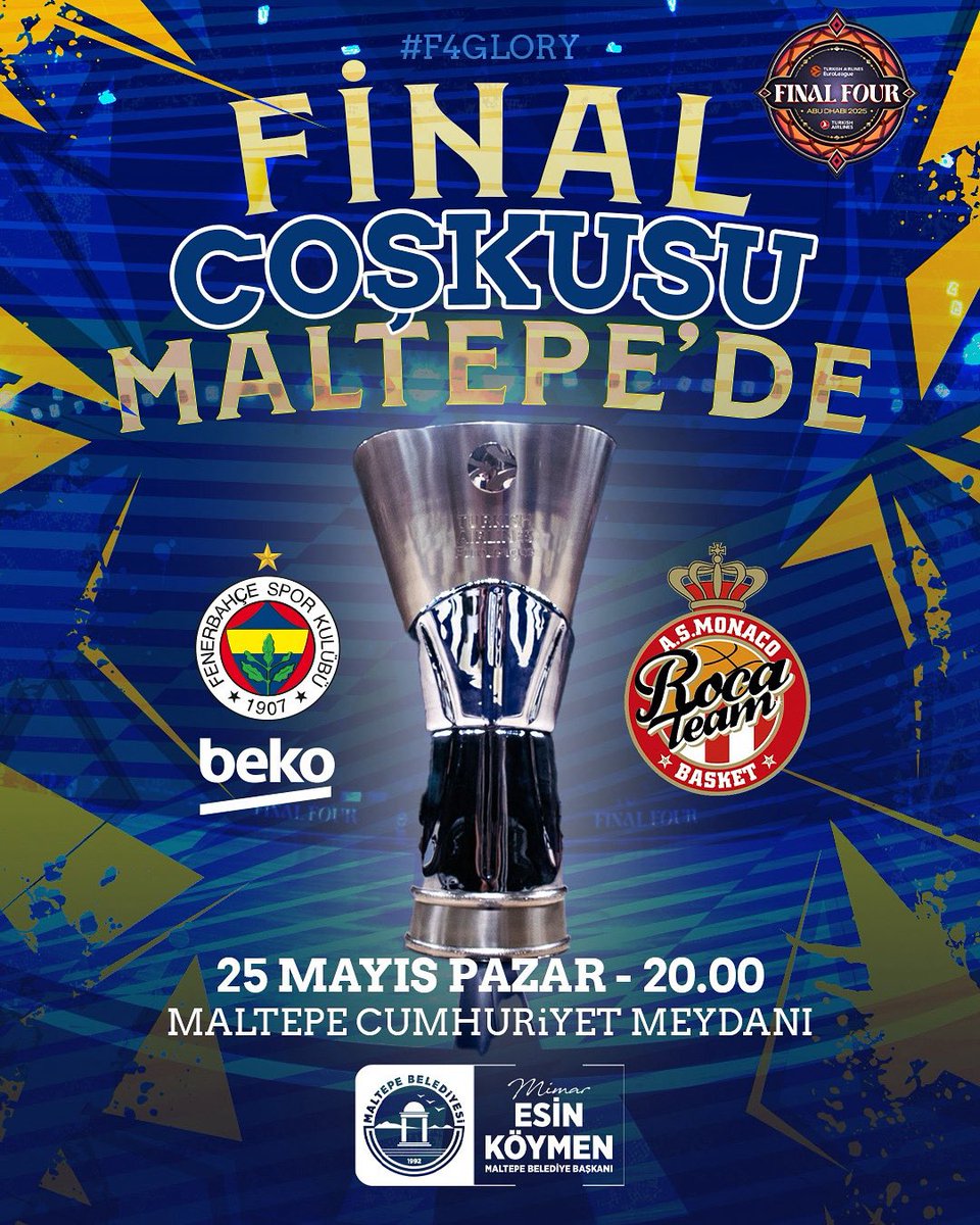 🏆 Final Coşkusu Maltepe’de!

Fenerbahçe Beko - Monaco Basket EuroLeague Final heyecanını hep birlikte yaşamak için Maltepe Cumhuriyet Meydanı’nda buluşuyoruz.💛💙

📅 25 Mayıs Pazar
⏰ 20.00
