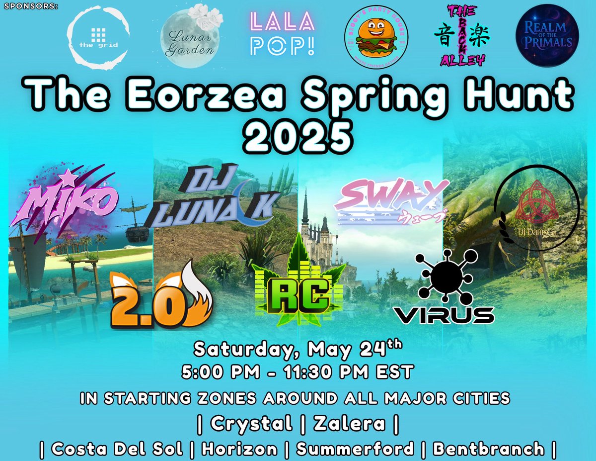 DJCookieGremlin's tweet photo. 🎉🎉🎉It’s that time of year again friends!!! Join us 5/24/2025 @ 5:30p est for the Eorzean Spring Hunt kickoff event!!! Lots of fun to be had, Gil to be won and prizes to be found! Hope to see you there!!! 🎉🎉🎉 https://t.co/Rq6wBiDeg7 https://t.co/XkgdFDG7Pb