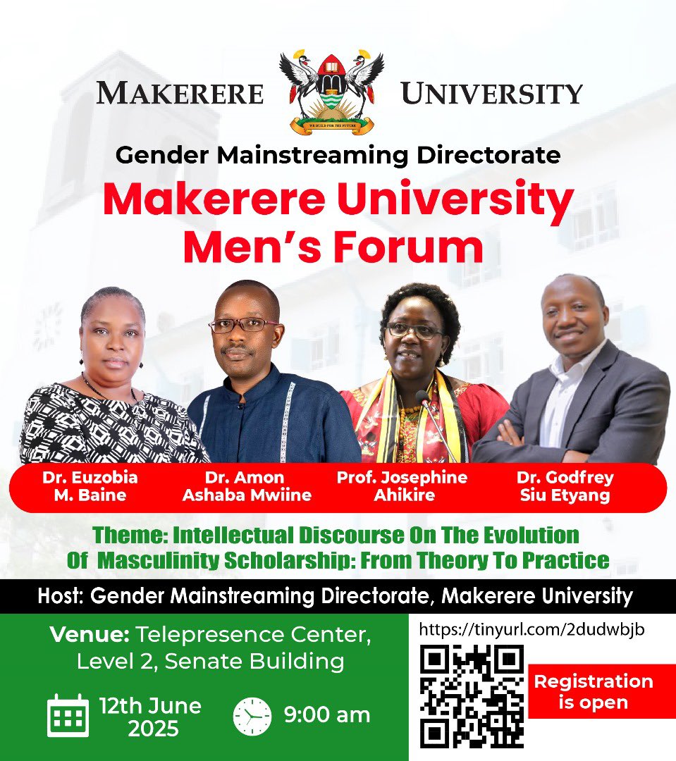 Eric Tumwesigye (@erictk2018) on Twitter photo Dear men in and around <a href="/Makerere/">Makerere University</a> , come and let’s intellectually engage. What does the academic scholarship say about men’s specific gender issues? Men as victims on negative traditional stereotypes? Men as allies for & beneficiaries of gender equality! Etc
#MakMensForum Dear men in and around <a href="/Makerere/">Makerere University</a> , come and let’s intellectually engage. What does the academic scholarship say about men’s specific gender issues? Men as victims on negative traditional stereotypes? Men as allies for & beneficiaries of gender equality! Etc
#MakMensForum