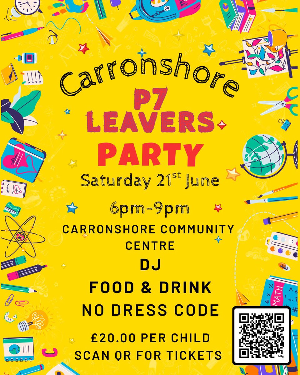 P7 Leavers Party Information
Organised by parents of P7 pupils. 
Scan the QR code for tickets 😀
