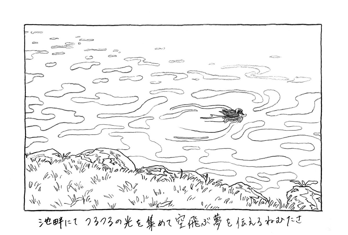 池畔にて つるつるの光を集めて空飛ぶ夢を伝えるねむたさ
 #二人展あそぶように 