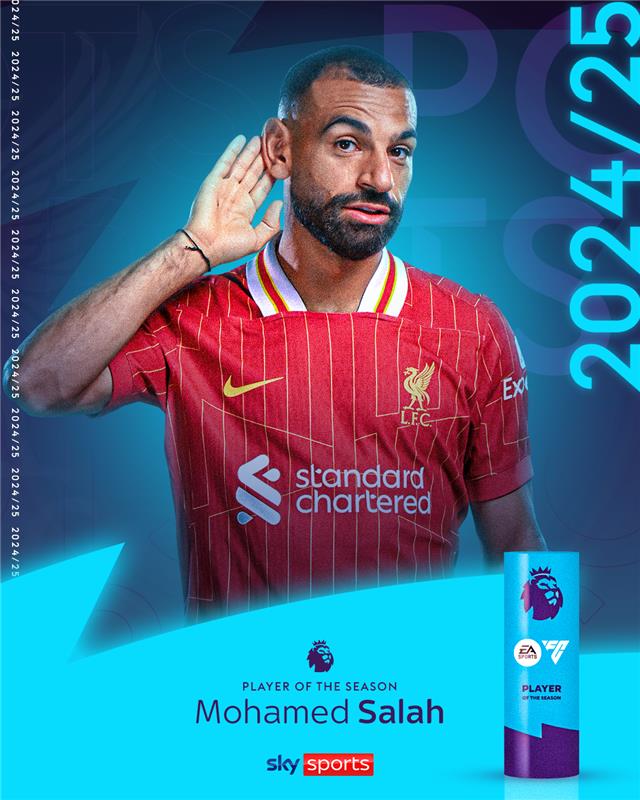 SkySportsPL's tweet photo. BREAKING: Mohamed Salah has been named the EA SPORTS Player of the Season 🏆 https://t.co/vE3sCp35iA