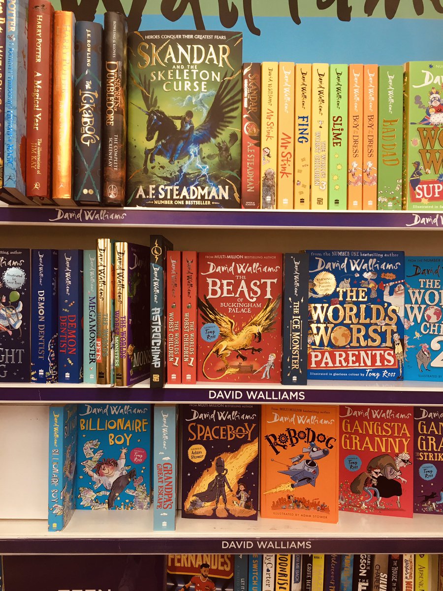keith_campion's tweet image. Our local small town WHSmith with a modest children’s book section, yet 6 shelves (that’s SIX shelves) dedicated to David Walliams. How is one author allowed to dominate like this?? @WHSmith