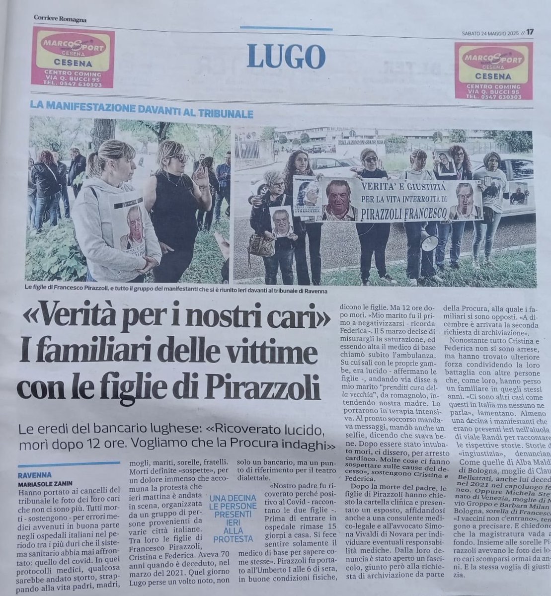 Decesso Pirazzoli a Lugo: somministrazione di PROPOFOL e Morfina a paziente con casco CPAP: morto in poche ore. Dopo Incidente probatorio (maggio24) è seguita seconda  richiesta di archiviazione della procura. Abbiamo denunciato sia il pubblico ministero che i periti del gip.