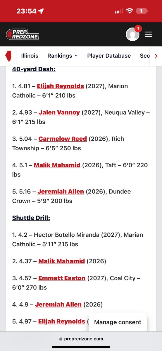 Elijah Reynolds (@eelijah00) on Twitter photo Came first in the 40yd dash for my position group, more work to be done and a quicker time to be obtained 💪🏾
#AGTG <a href="/PrepRedzoneIL/">Prep Redzone Illinois</a> <a href="/PrepRedzoneIL/">Prep Redzone Illinois</a> <a href="/LopezMchs/">CoachLopezMCHS</a> Came first in the 40yd dash for my position group, more work to be done and a quicker time to be obtained 💪🏾
#AGTG <a href="/PrepRedzoneIL/">Prep Redzone Illinois</a> <a href="/PrepRedzoneIL/">Prep Redzone Illinois</a> <a href="/LopezMchs/">CoachLopezMCHS</a>
