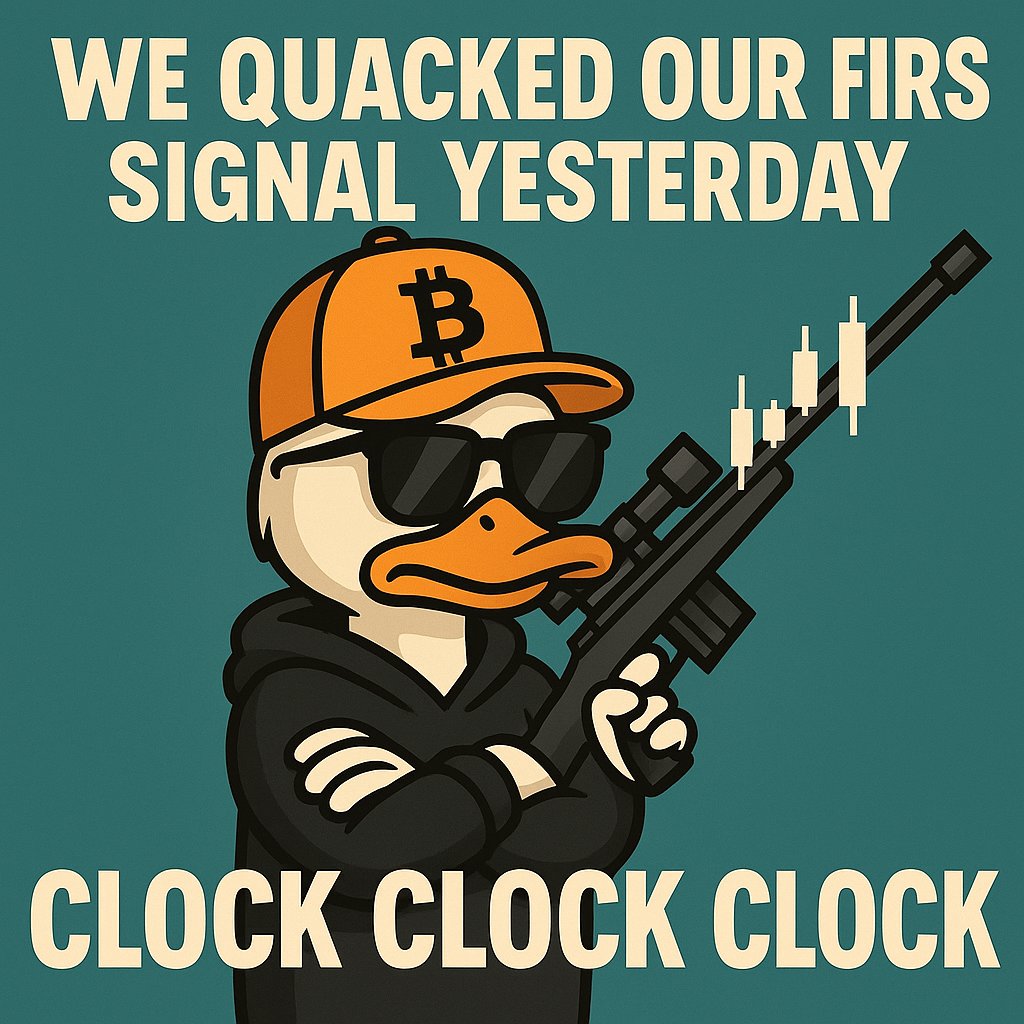 ClockQuack's tweet image. We quacked our first signal yesterday. Market said “maybe”, price said “YES”. Welcome to ClockQuack — where ducks don’t guess, they snipe.  Join the flock: t.me/ClockQuack #Crypto #TradingSignals #ClockClockClock #ClockQuack #ClockQuackSquad