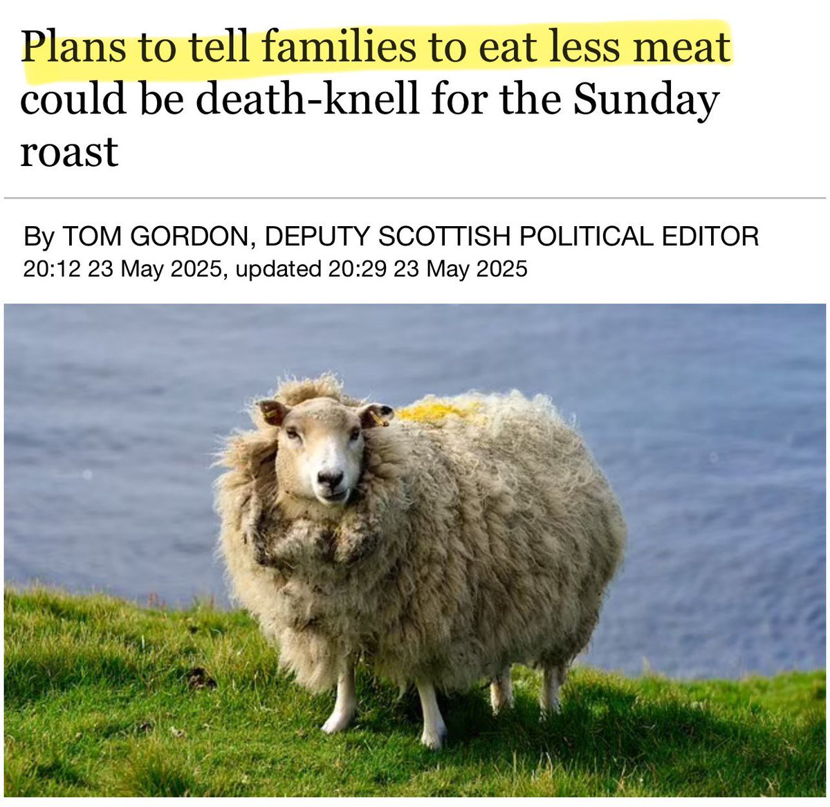 Bernie (@artemisfornow) on Twitter photo NET ZERO - Scotland’s SNP plans to tell people to eat less meat and farmers to cut the number of sheep and cattle.
Micro managing the lives and decisions of ordinary people, at the behest of the unelected Climate Change Committee quango
Bankrupting farmers and destroying lives NET ZERO - Scotland’s SNP plans to tell people to eat less meat and farmers to cut the number of sheep and cattle.
Micro managing the lives and decisions of ordinary people, at the behest of the unelected Climate Change Committee quango
Bankrupting farmers and destroying lives