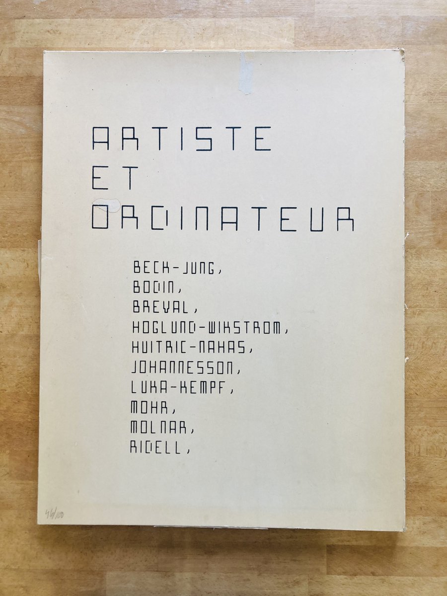serendipityarty's tweet image. Recent acquisition : "Artiste & Ordinateur", Portfolio issued by Central Culturel Suédois in Paris, 1979. With works by Manfred Mohr and Vera Molnar among others