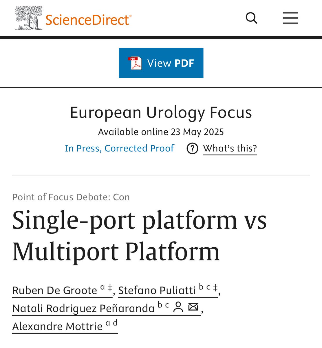 Ruben De Groote (@ruben_de_groote) on Twitter photo Single-port platform vs Multiport Platform sciencedirect.com/science/articl…
💡 Check our publication on <a href="/EurUrolFocus/">Eur Urol Focus</a>
<a href="/PuliattiStefano/">Stefano Puliatti MD</a> <a href="/alexmottrie/">Alex Mottrie</a> <a href="/NataliPenaranda/">Natali Peñaranda 💕</a> Single-port platform vs Multiport Platform sciencedirect.com/science/articl…
💡 Check our publication on <a href="/EurUrolFocus/">Eur Urol Focus</a>
<a href="/PuliattiStefano/">Stefano Puliatti MD</a> <a href="/alexmottrie/">Alex Mottrie</a> <a href="/NataliPenaranda/">Natali Peñaranda 💕</a>