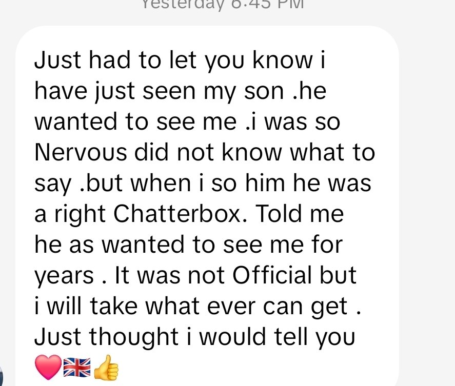 Alienated son reached out to his father. I've asked him to update me on how he got in contact ie social media?! And how it goes. 

Love a bit of good news in the morning.