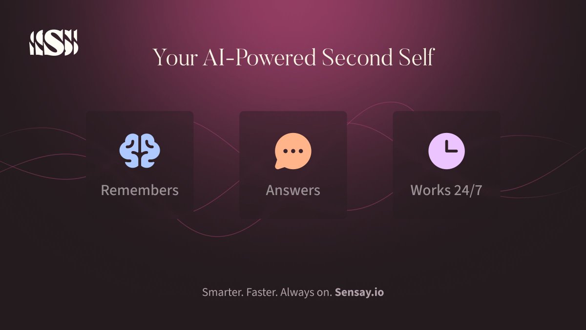 asksensay's tweet image. Meet your AI-powered second self.

It remembers everything you’ve shared.
Answers questions for you.
Keeps your knowledge working - even when you’re not.

Faster, smarter, always on.
This isn’t the future. It’s now.

👉 sensay.io