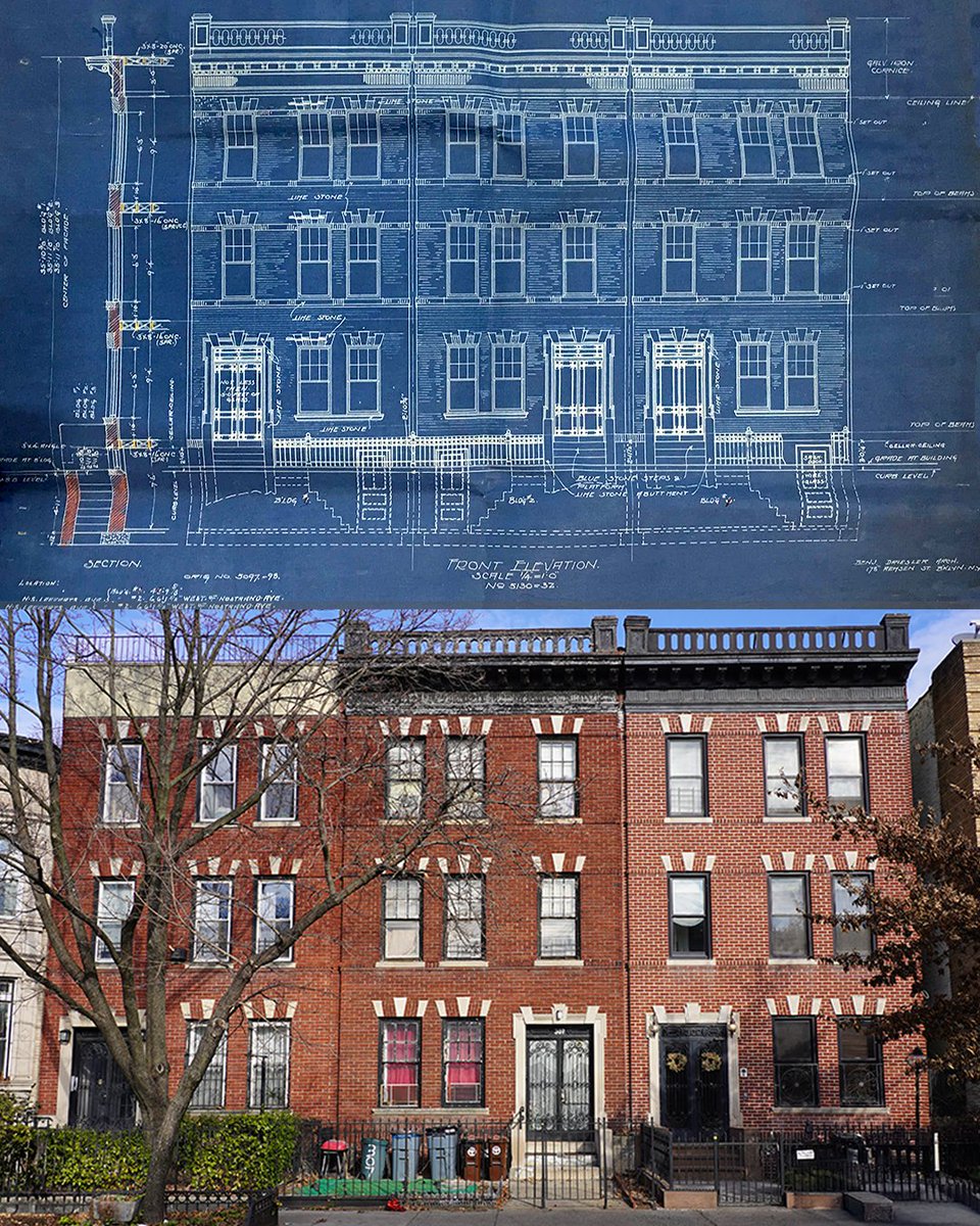 PLGHC_'s tweet image. This #ThenAndNow showcases the original blueprints of 305, 307, and 309 Lefferts Avenue. Designed by the architect Benjamin Driesler and built by Realty Associates in 1912. #brooklyn #flatbush #prospectleffertsgardens #newyork