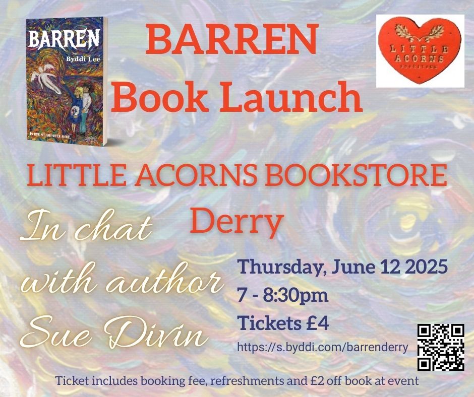 Byddi Lee 📚 Author |🎭Playwright |🎬 Screenwriter (@byddi) on Twitter photo We haven't forgotten about our friends in the North West. I'm excited to visit Derry to launch Barren in conversation with the wonderful Sue Divin in <a href="/LittleAcornsBks/">Little Acorns Bookstore</a> Thursday 12th June, 2025, 7 pm.
Here's the link: s.byddi.com/barrenderry
#eventsderry #derryevents #booklaunch We haven't forgotten about our friends in the North West. I'm excited to visit Derry to launch Barren in conversation with the wonderful Sue Divin in <a href="/LittleAcornsBks/">Little Acorns Bookstore</a> Thursday 12th June, 2025, 7 pm.
Here's the link: s.byddi.com/barrenderry
#eventsderry #derryevents #booklaunch
