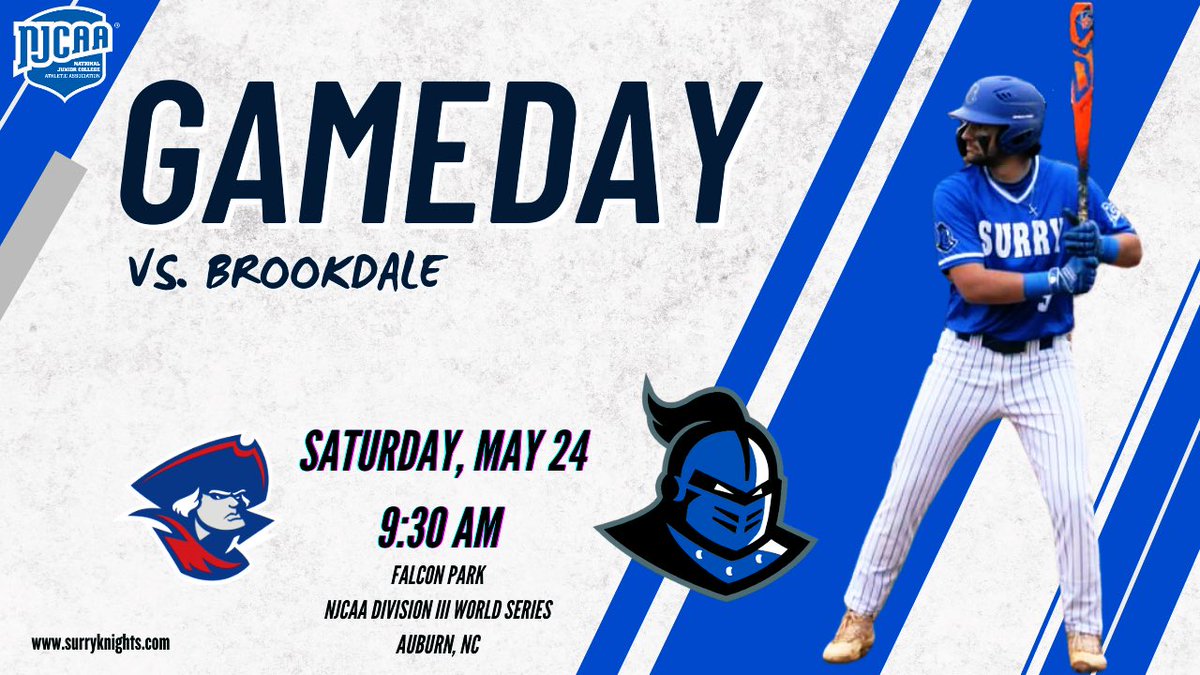 SurryKnights (@surryknights) on Twitter photo Surry baseball faces <a href="/BCCAthletics/">Brookdale Athletics</a> on Saturday at 9:30 am in the <a href="/NJCAABaseball/">NJCAA Baseball</a> Division III World Series. Surry baseball faces <a href="/BCCAthletics/">Brookdale Athletics</a> on Saturday at 9:30 am in the <a href="/NJCAABaseball/">NJCAA Baseball</a> Division III World Series.