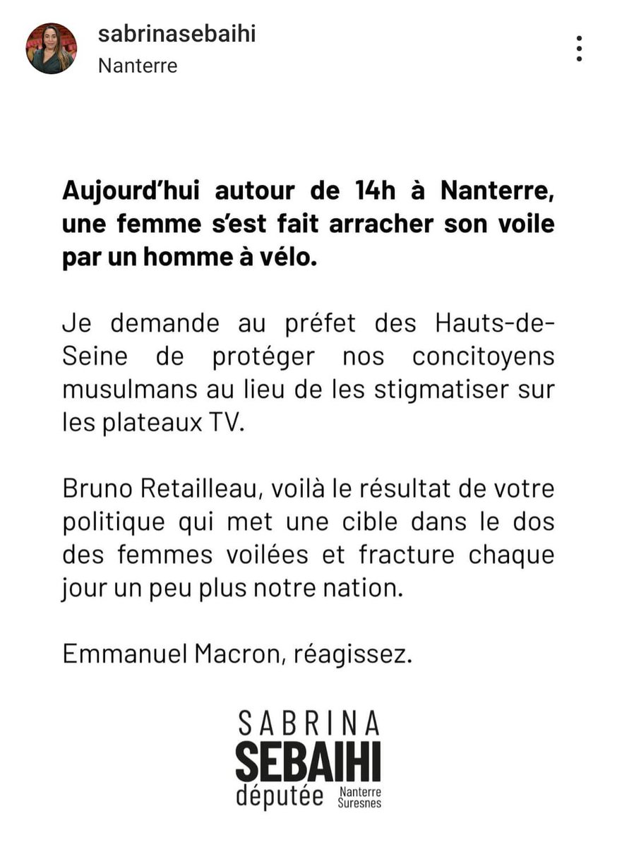 On assiste à une vague d'agressions partout en France contre les femmes  musulmanes ! Aucune réaction du gouvernement. Aucune réaction des médias.  Peut être parce qu'ils sont les principaux responsables de ces, image size:874x1200