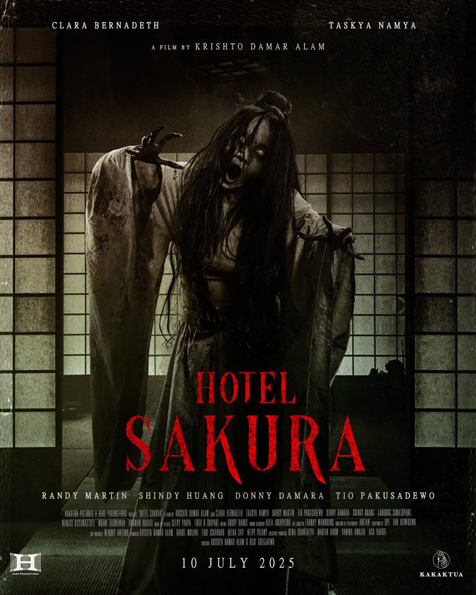 FilmIndoSource's tweet image. Terror arises in the first poster for Krishto Damar Alam’s ‘HOTEL SAKURA’ starring Clara Bernadeth, Taskya Namya, Randy Martin, Shindy Huang, and more.

In theaters July 10, 2025.