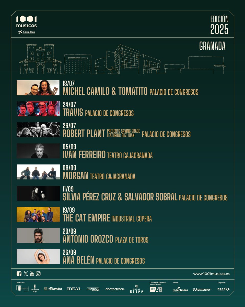 🎶 1001 Músicas – CaixaBank 2025 ya tiene cartel completo… ¡Lo mejor de la música, reunido en Granada!

¿A qué concierto no vas a faltar? 👇 Granada, ciudad de escenarios, se llena de música.

🎟️ Consigue tu entrada en 1001musicas.es

<a href="/XperienceCABK/">Xperience CaixaBank</a> <a href="/Proexa_live/">Proexa</a>