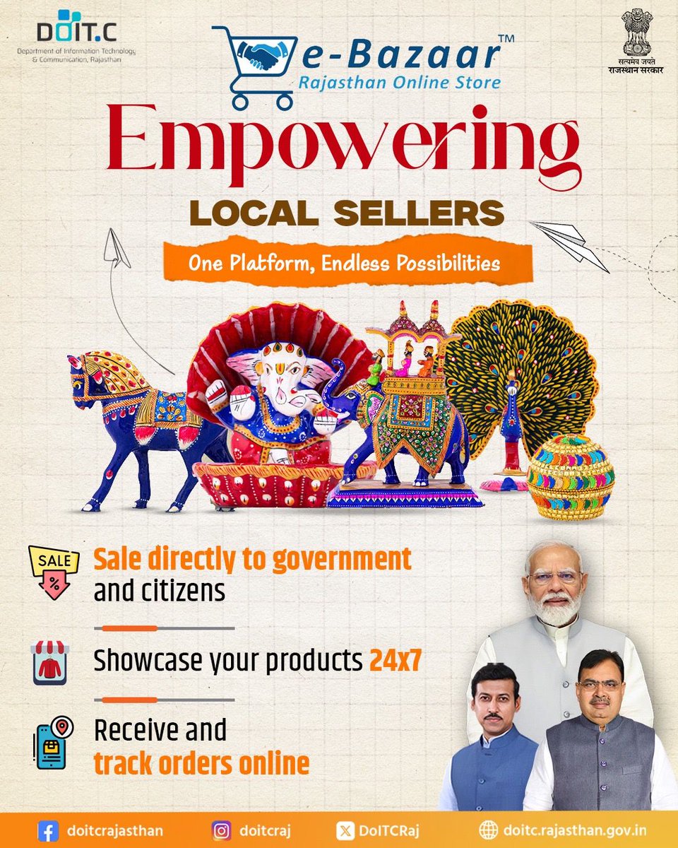 DoITCRaj's tweet photo. Rajasthan’s E-Bazaar bridges the digital gap by offering artisans, startups and MSMEs a powerful online marketplace. From secure payments to doorstep delivery-this platform simplifies selling for all.
#Ebazaar #Doitc #Rajasthan https://t.co/xyOTTSkJHa