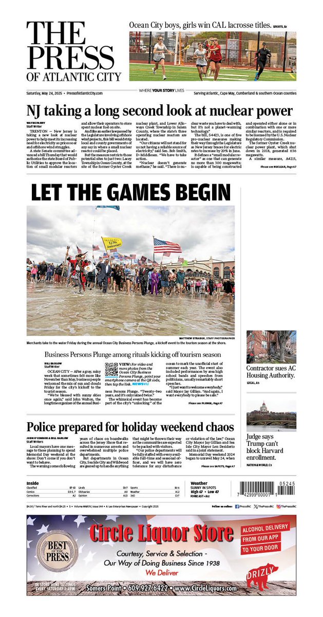 Nicholas Huba (@acpresshuba) on Twitter photo Front page of today’s <a href="/ThePressofAC/">Press of AC</a> featuring stories by <a href="/Jerseynews_Bill/">Bill Barlow</a> <a href="/ACPressOConnor/">John O'Connor</a> and <a href="/WayneParryACP/">Wayne Parry</a> Front page of today’s <a href="/ThePressofAC/">Press of AC</a> featuring stories by <a href="/Jerseynews_Bill/">Bill Barlow</a> <a href="/ACPressOConnor/">John O'Connor</a> and <a href="/WayneParryACP/">Wayne Parry</a>