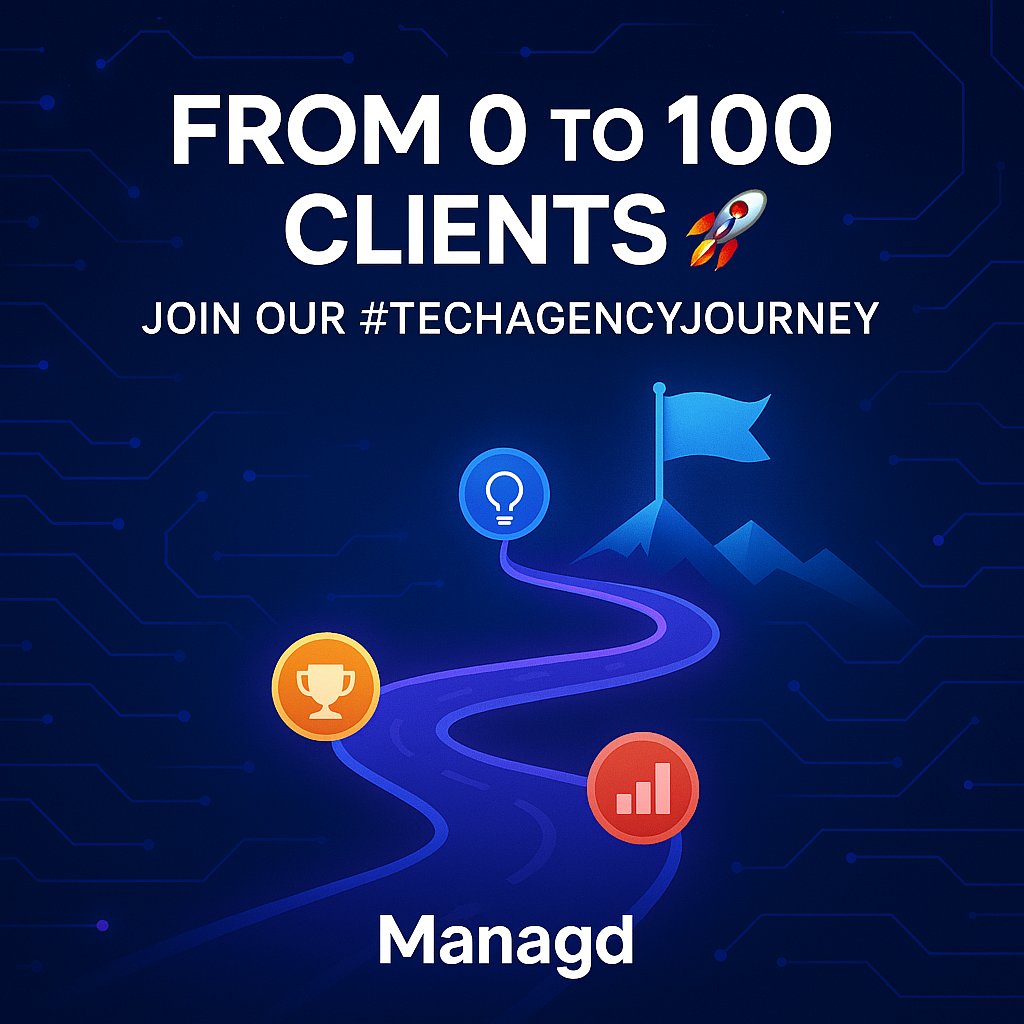 GetManagd's tweet image. 🌟Follow Our #TechAgencyJourney
We’re on a mission to grow our tech agency into a thriving business that helps organizations worldwide.
We’re sharing our wins, fails, and behind-the-scenes as we grow Managd from 0 to 100 clients.
🚀Join us for insights, lessons, and milestones