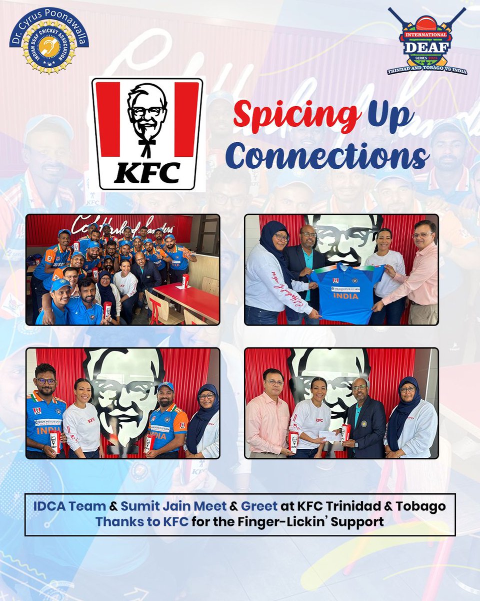 official_idca's tweet image. A flavorful meet &amp;amp; greet as Sumit Jain, President of IDCA, along with his entire team, was invited to KFC Trinidad &amp;amp; Tobago! 🍗✨ Huge thanks to KFC for the incredible support and warm hospitality – moments like these make it all special! ❤️

@KFC_India @kfctt 
#MeetNGreet