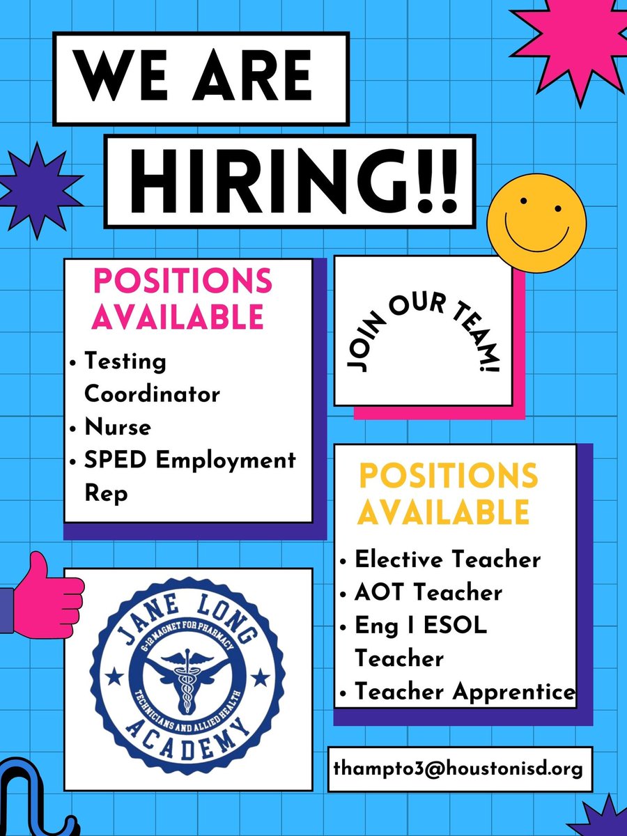 Teri Hampton (@terij_hampton) on Twitter photo <a href="/JaneLongFutures/">Jane Long Academy</a> is hiring! Email your resume to thampto3@houstonisd.org! Come help us be the #rxforexcellence <a href="/JaneLongFutures/">Jane Long Academy</a> is hiring! Email your resume to thampto3@houstonisd.org! Come help us be the #rxforexcellence