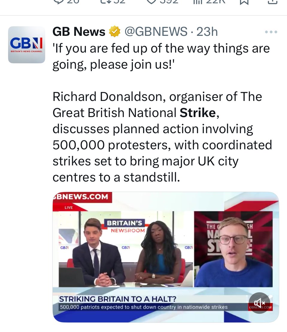 Can’t decide what’s funnier:

1) the far right having a ‘strike’ on a BANK HOLIDAY WEEKEND 
Or
2) the full support of GB News, who usually want strikers shot! 
🤣🤡