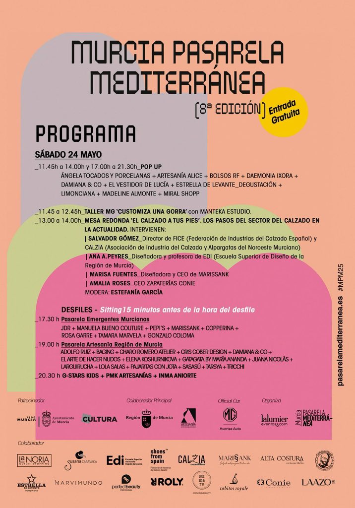 Hoy tenemos una cita con la moda y los diseñadores y diseñadoras más 🔝 de Murcia

A lo largo de todo el día: talleres, mesas redondas, pop up y… desde las 17.30h, desfiles de moda 👗