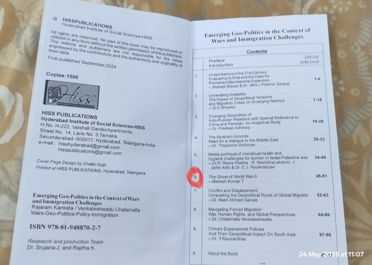 MaheshThuppeKal's tweet image. My Article published in &quot;Emerging Geo Politics in the Context of
Wars and Immigration Challenges&quot;
ISBN. 978-81-948870-2-7
Chapter No. 06
The Ghost of World War-3
#worldwar3
#Ww3
#ImmigrationReform #Immigration
#DACA
#HumanizeTheBadge #NoBanNoWall
#TeamIndia